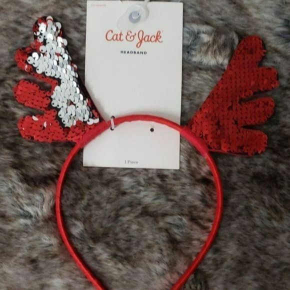 Cat and Jack Red Reindeer Christmas Headband Antlers Sequined - Picture 4 of 4